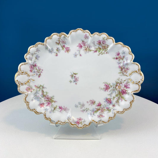 Oval Haviland Limoges Platter with Scalloped Edge. Stunning Porcelain Serving Dish. Wild Roses Motif. French Country. Serviceware. - Tampa Home & Garden Store