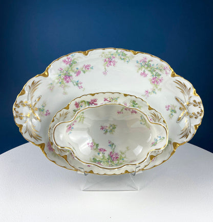 Oval Haviland Limoges Platter with Scalloped Edge. Stunning Porcelain Serving Dish. Wild Roses Motif. French Country. Serviceware. - Tampa Home & Garden Store