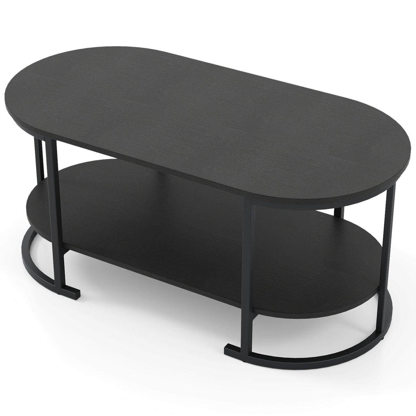 Oval Coffee Table 2-Tier Wooden Accent Table with Spacious Tabletop and Open Storage Shelf