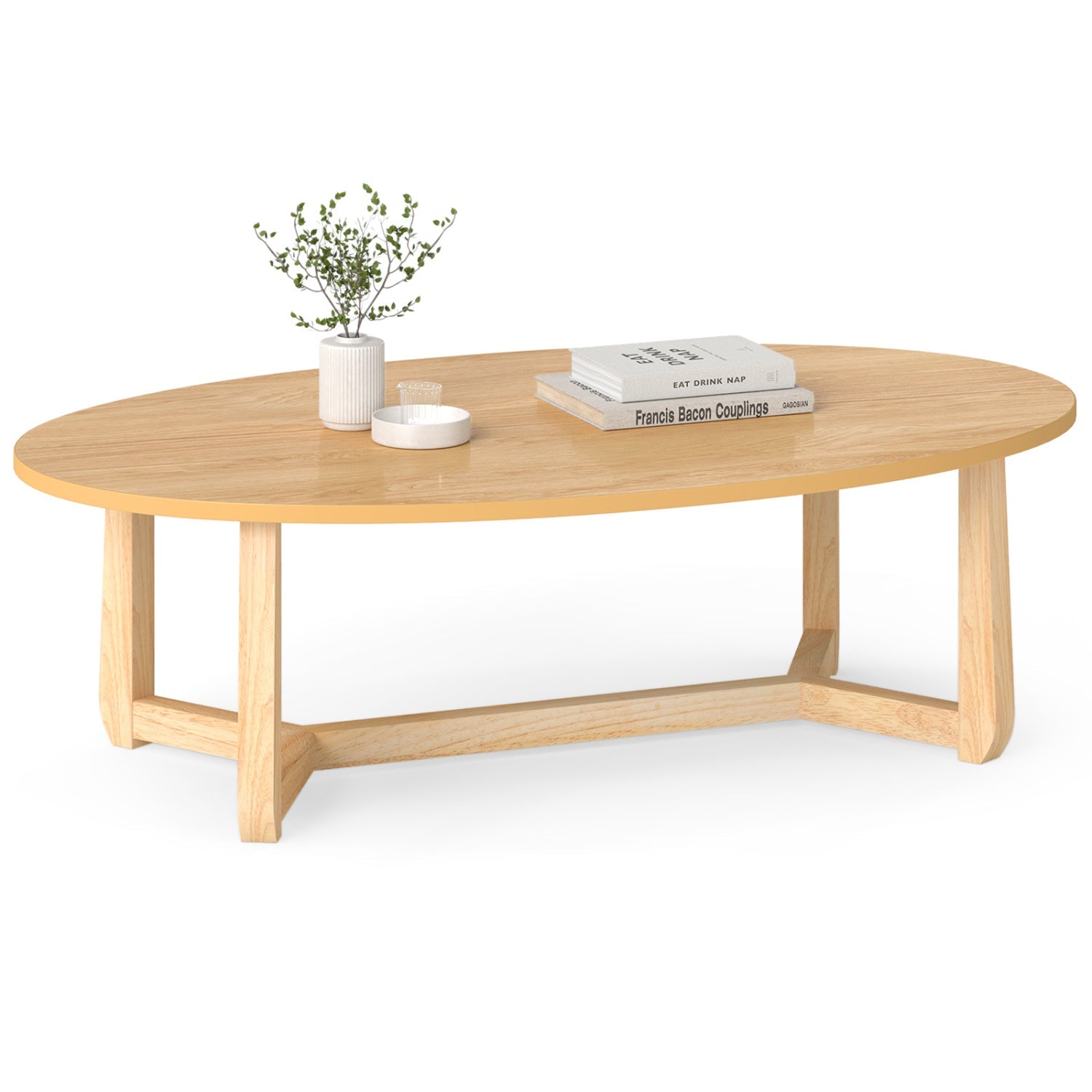 Oval coffee table 46 inches, thick top, natural wood finish DirectDeals on Tampa Home & Garden Store