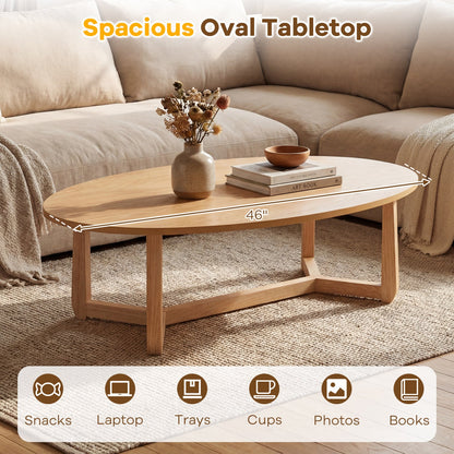 DirectDeals oval coffee table 46 inches with a thickened light wood top in a beige living room on Tampa Home & Garden Store