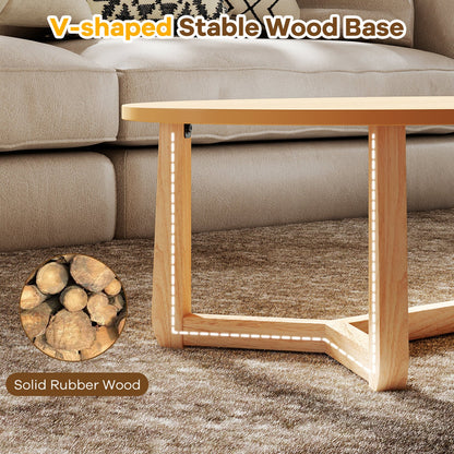 Oval coffee table 46 in natural wood with thick top and V-shaped rubber-wood base DirectDeals on Tampa Home & Garden Store