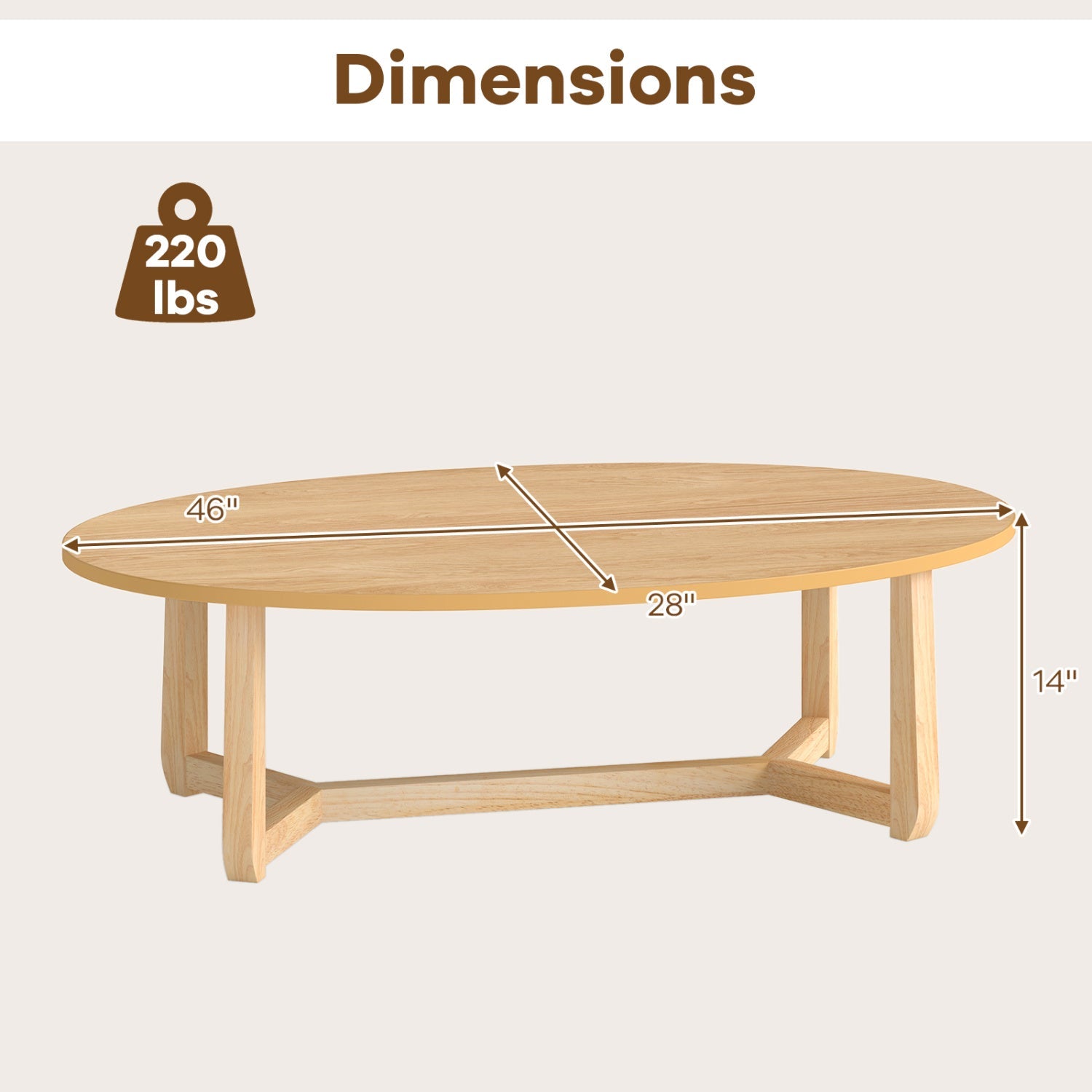 Oval wooden coffee table 46in long with thick top DirectDeals on Tampa Home & Garden Store