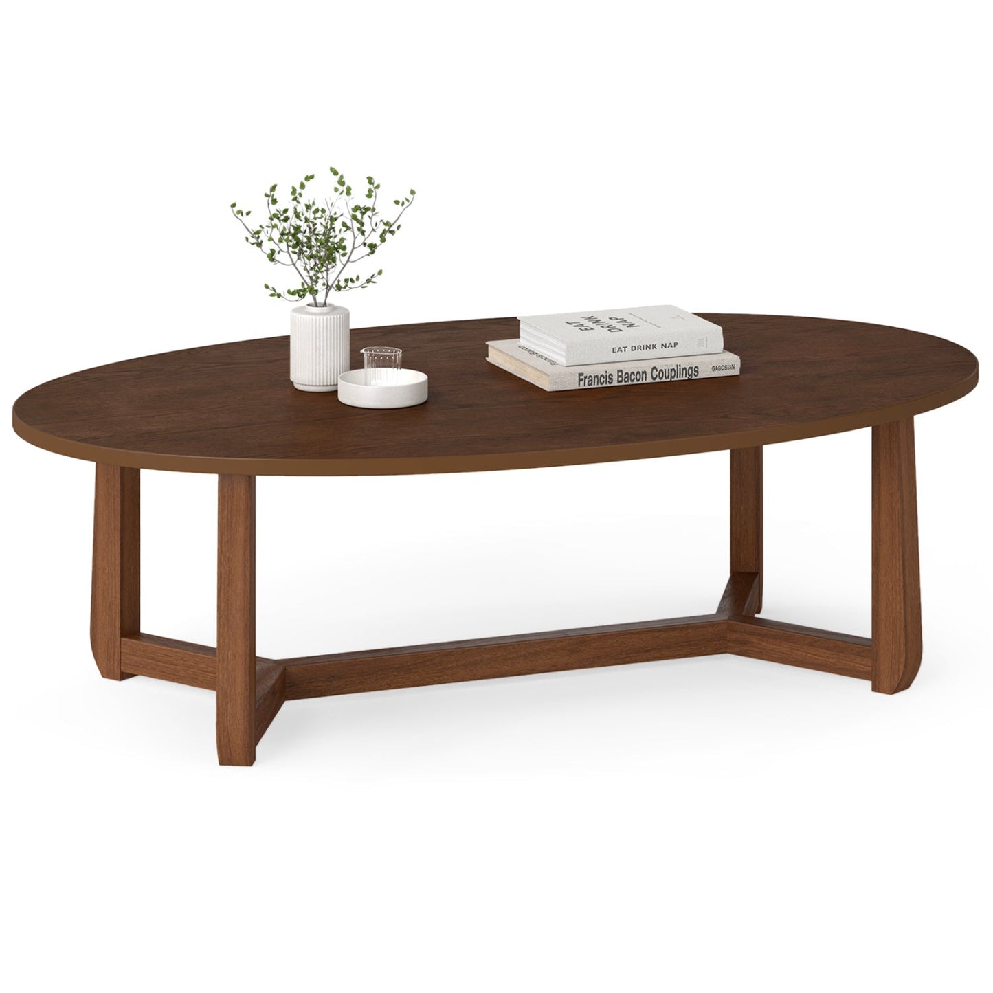 Oval Coffee Table 46in wooden accent table with thick top in a dark walnut finish on Tampa Home & Garden Store