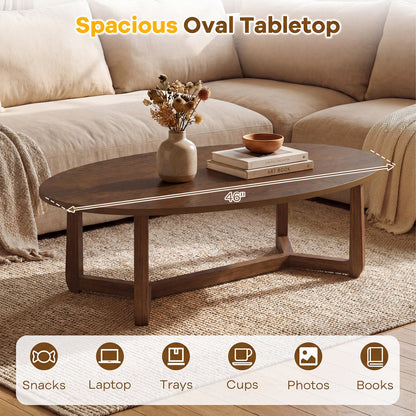 Oval coffee table 46in wooden top with thickened edge in warm brown DirectDeals on Tampa Home & Garden Store