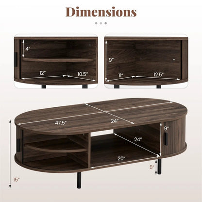 Oval coffee table 47.5in, wood top with storage, curved shelf, black legs DirectDeals on Tampa Home & Garden Store