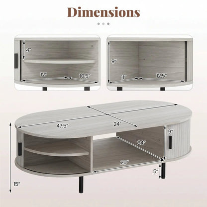 Oval wooden coffee table with storage, light gray finish, 47.5in, DirectDeals on Tampa Home & Garden Store