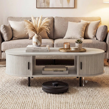Oval coffee table 47.5in light gray wood finish with storage shelf by DirectDeals on Tampa Home & Garden Store