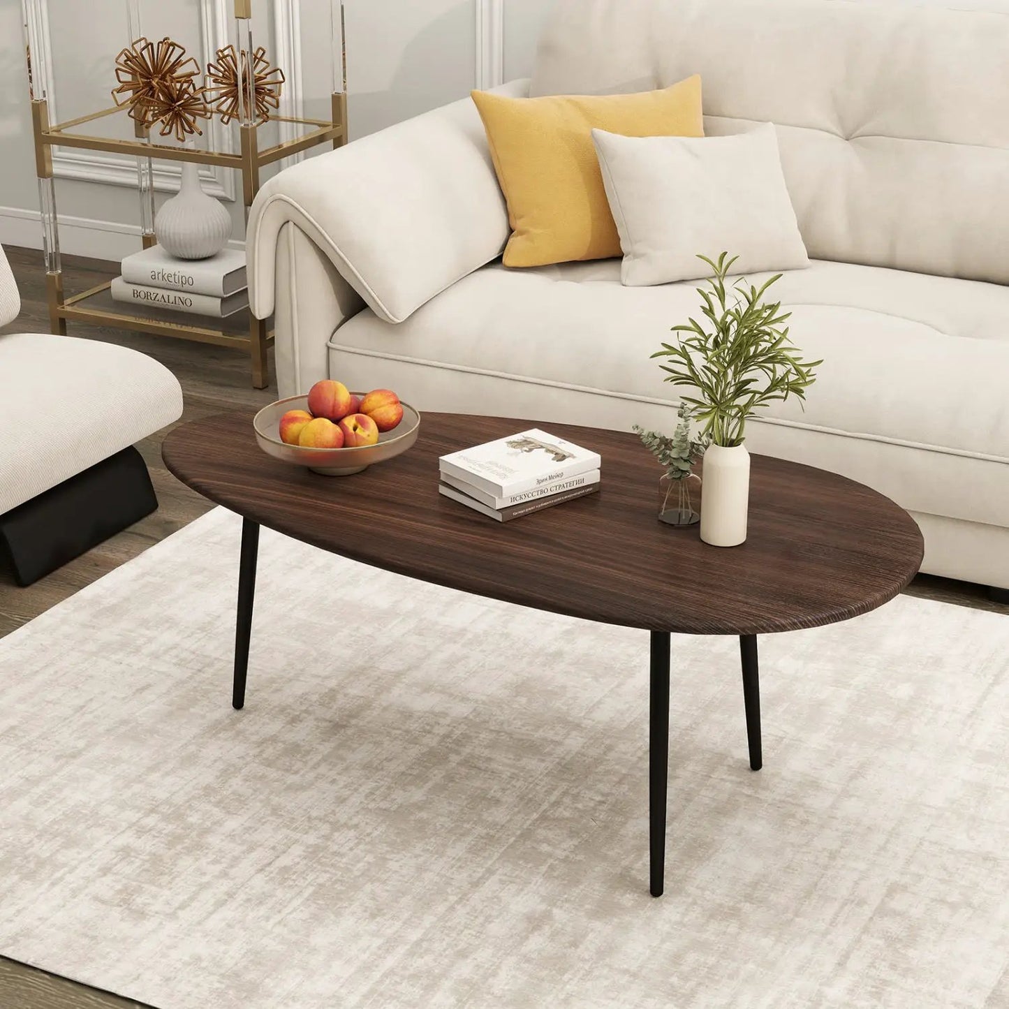 Oval Coffee Table Mid Century Center Table Metal