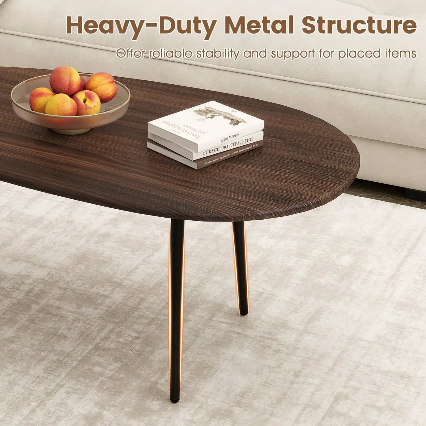 Oval Coffee Table Mid Century Center Table Metal
