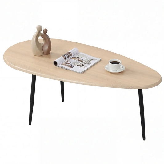 DirectDeals oval coffee table mid-century with light wood top and black metal legs on Tampa Home & Garden Store