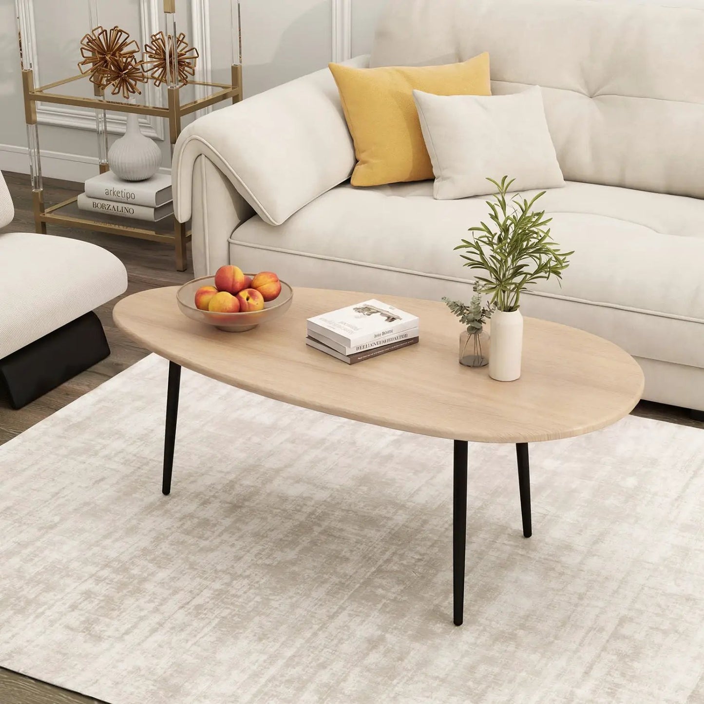 Oval Coffee Table Mid Century Center Table Metal