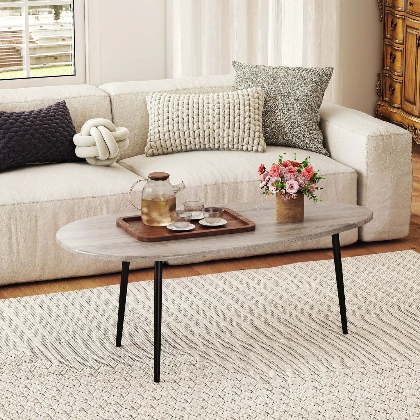 Oval Coffee Table Mid Century Center Table Metal