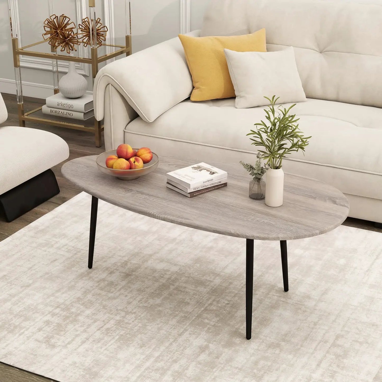 Oval Coffee Table Mid Century Center Table Metal