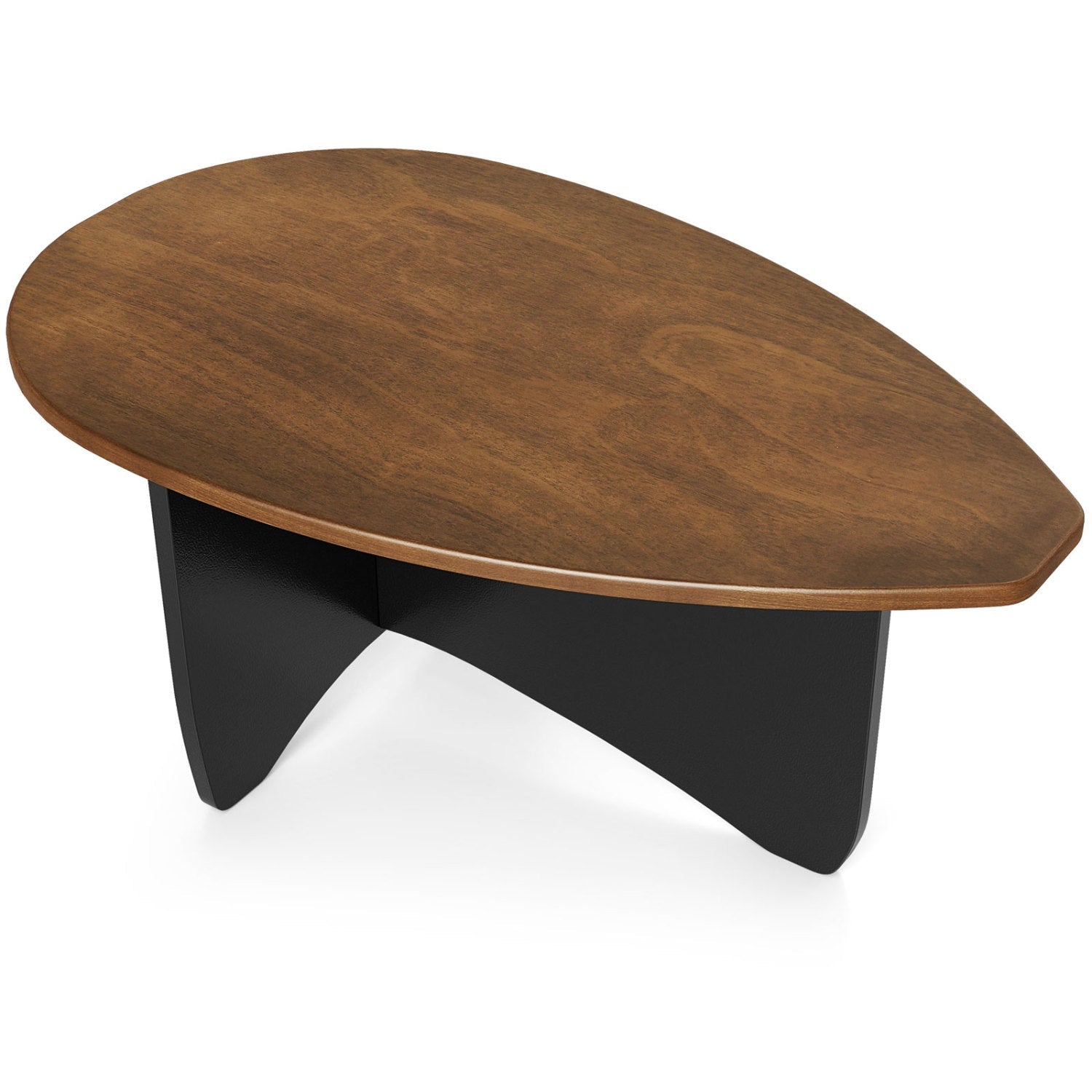 Oval coffee table with warm wood top and black mid-century base DirectDeals on Tampa Home & Garden Store