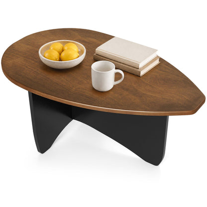 Oval coffee table mid century modern low profile wood top with black base DirectDeals on Tampa Home & Garden Store
