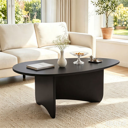 Oval coffee table black wood DirectDeals mid-century modern low-profile design on Tampa Home & Garden Store