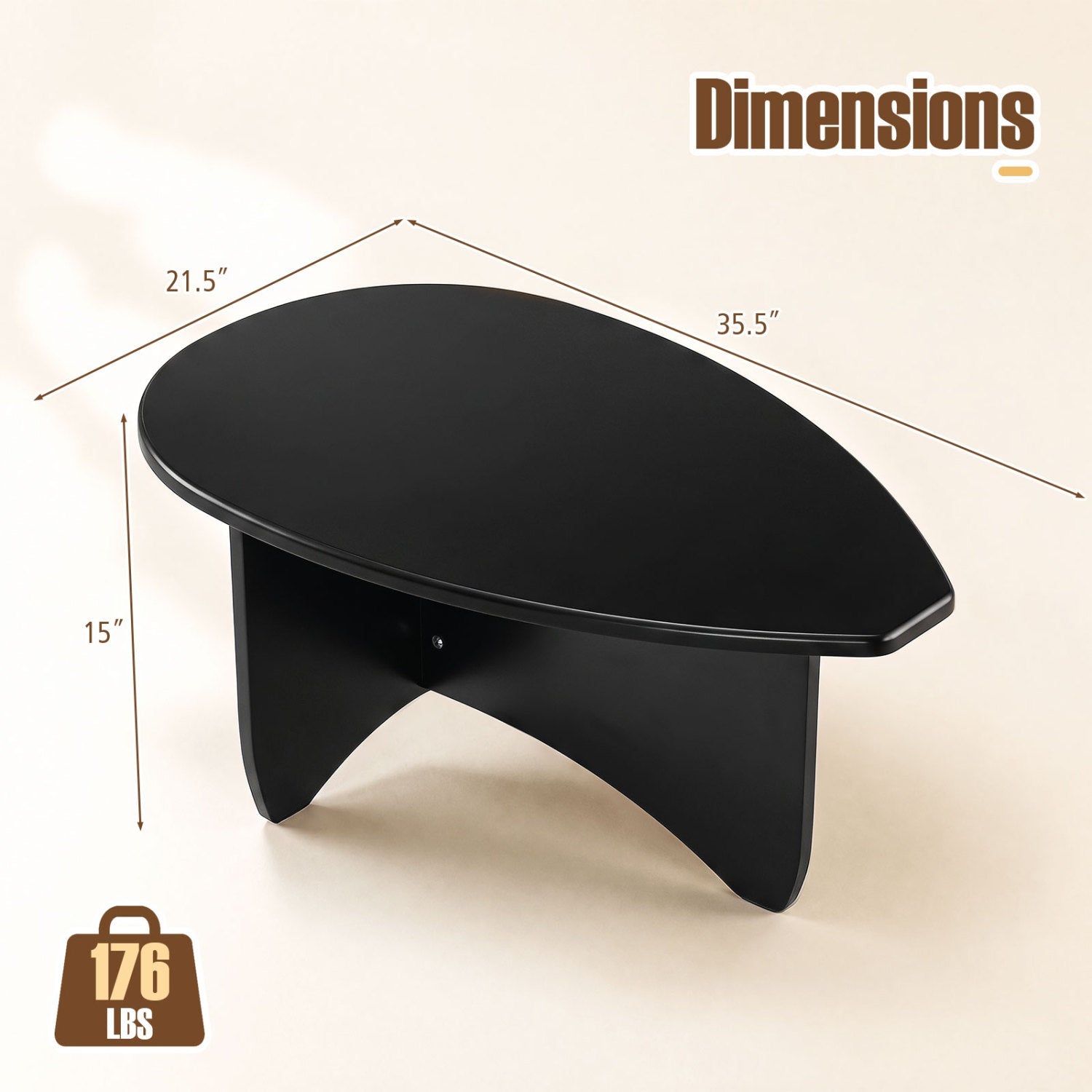 DirectDeals oval coffee table, mid-century black wood low-profile design on Tampa Home & Garden Store