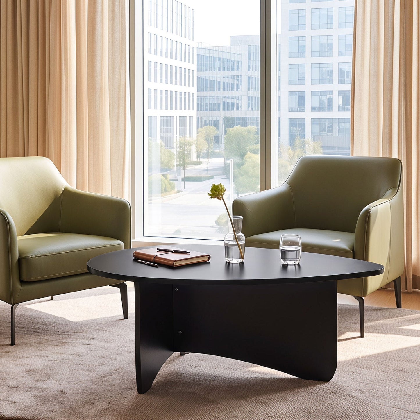 Oval Coffee Table DirectDeals, black wood, low-profile mid-century modern on Tampa Home & Garden Store