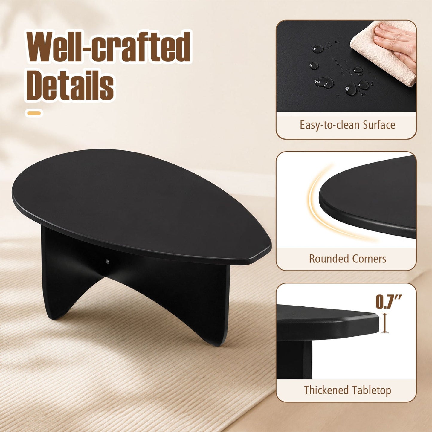 Oval Coffee Table DirectDeals in black wood, low-profile mid-century design with rounded corners on Tampa Home & Garden Store