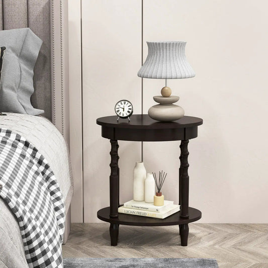 DirectDeals oval side table with storage and wood legs, black finish with ribbed shade lamp on Tampa Home & Garden Store