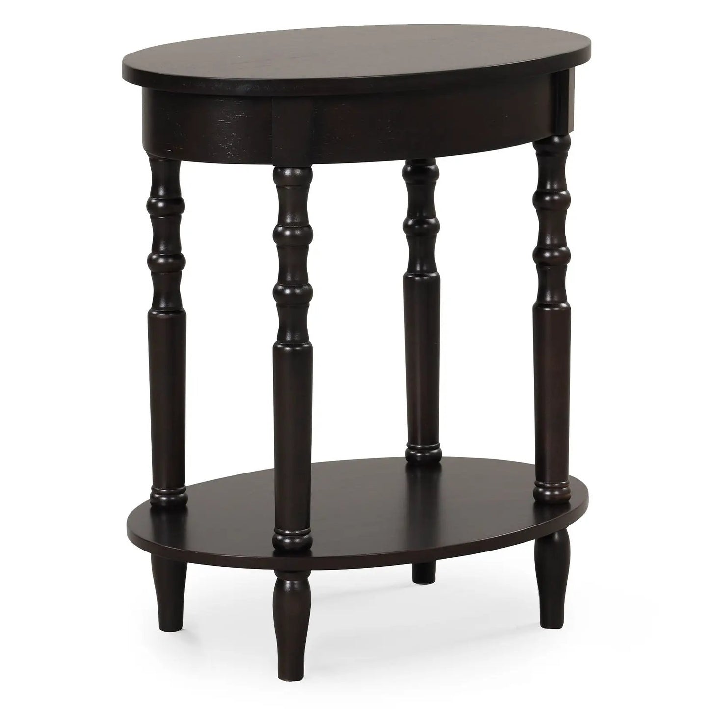 Oval Side Table With Storage Shelf and Wood Legs