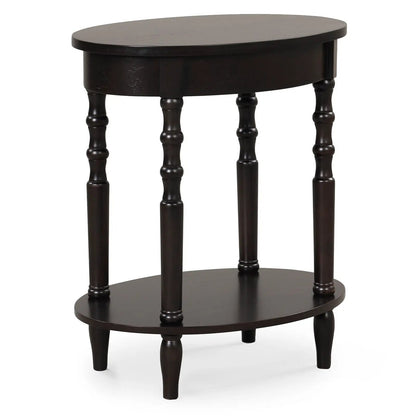Oval Side Table With Storage Shelf and Wood Legs