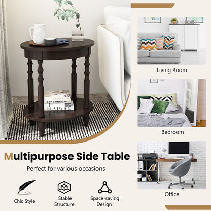 Oval Side Table With Storage Shelf and Wood Legs