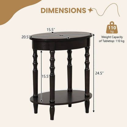 Oval Side Table With Storage Shelf and Wood Legs