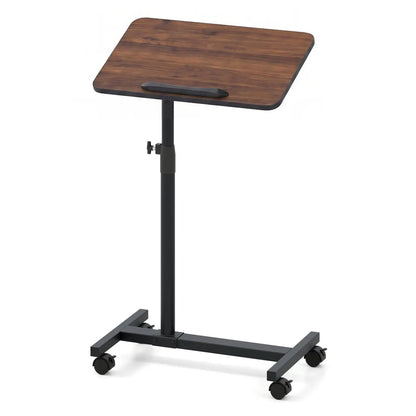 Adjustable Overbed Table with Wheels Walnut