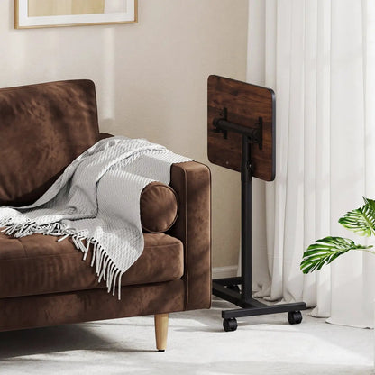 Adjustable Overbed Table with Wheels Walnut