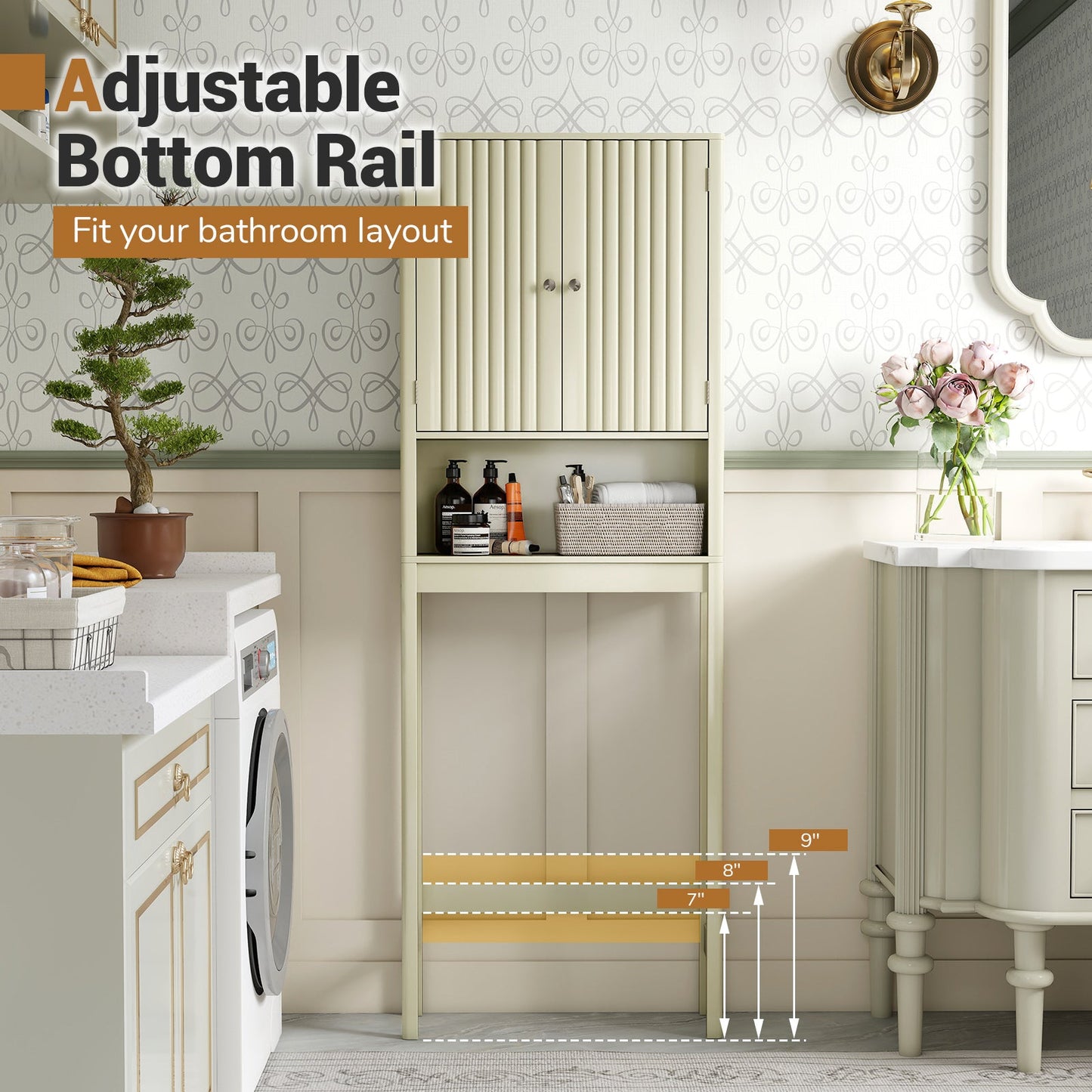 Over The Toilet Storage Cabinet with Fluted Doors
