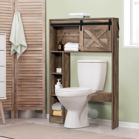 4-Tier Over The Toilet Storage Cabinet with Sliding Barn Door and Storage Shelves - Tampa Home & Garden Store