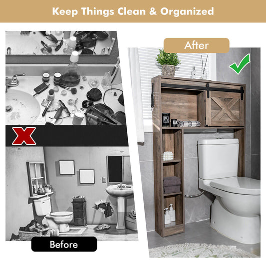 4-Tier Over The Toilet Storage Cabinet with Sliding Barn Door and Storage Shelves - Tampa Home & Garden Store