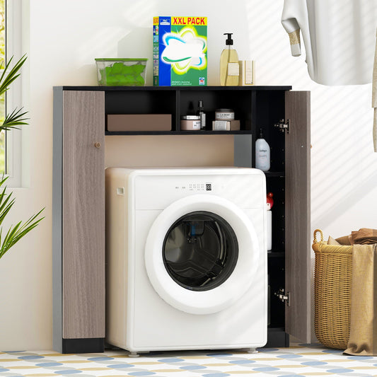 Over The Toilet Storage Cabinet with 2 Open Compartments and 4 Adjustable Shelves-Black - Tampa Home & Garden Store