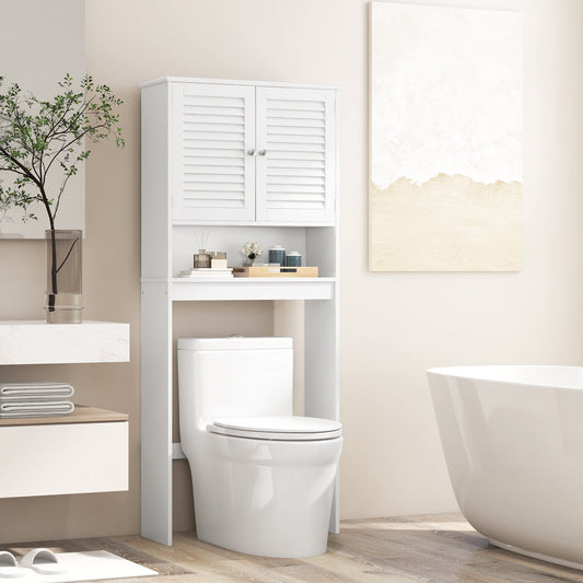 Over The Toilet Storage Cabinet with Double Doors and Adjustable Shelf - Tampa Home & Garden Store