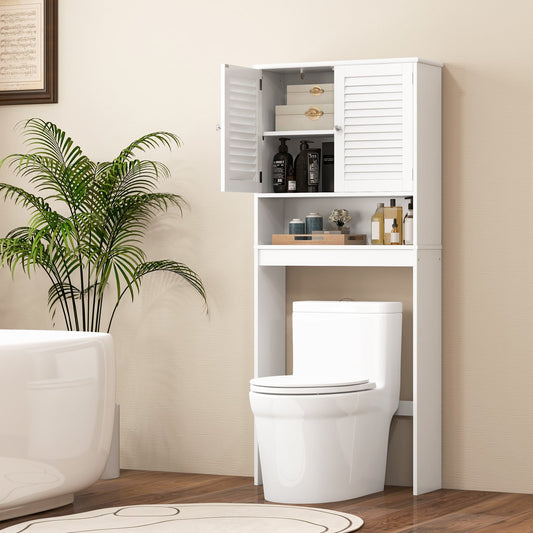 Over The Toilet Storage Cabinet with Double Doors and Adjustable Shelf - Tampa Home & Garden Store