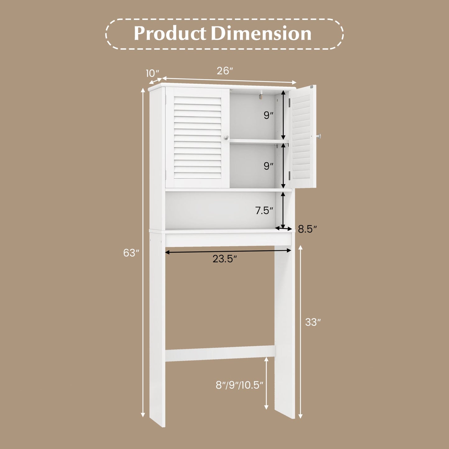Over The Toilet Storage Cabinet with Double Doors and Adjustable Shelf