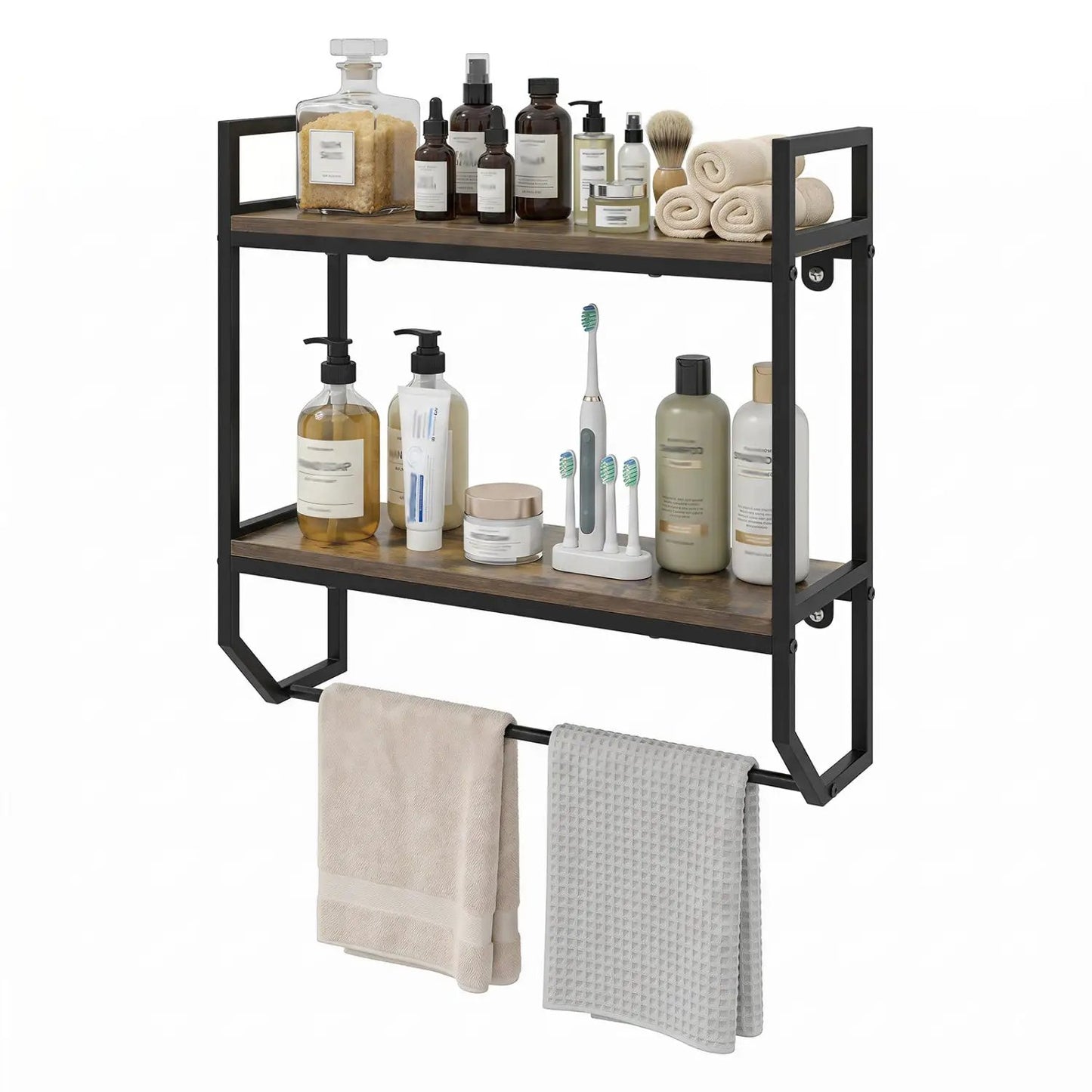 Over the Toilet Wall Shelf with Towel Bar Gray