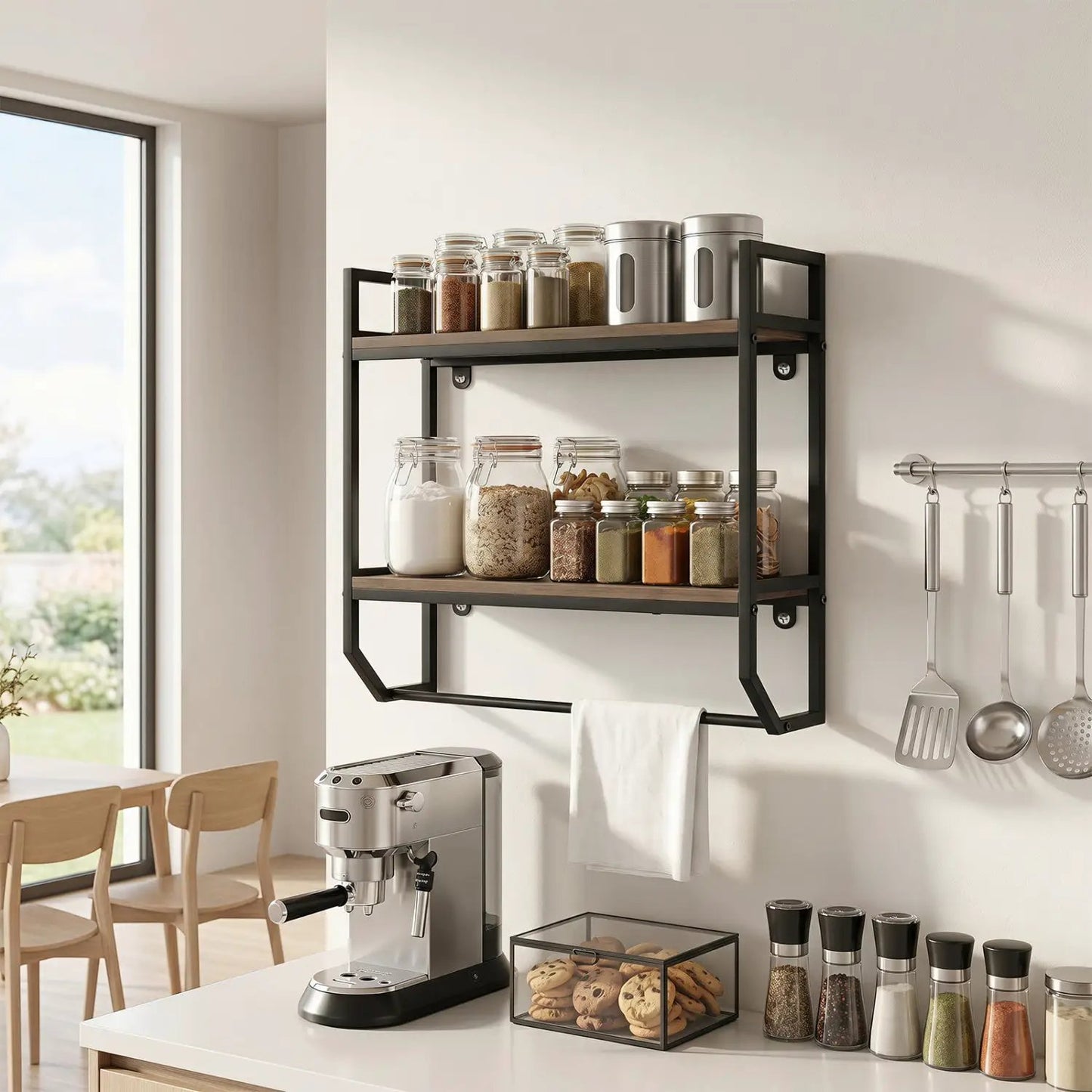 Over the Toilet Wall Shelf with Towel Bar Gray