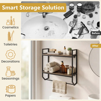 Over the Toilet Wall Shelf with Towel Bar Gray