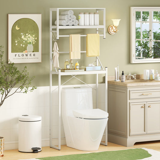 Over the Toilet Storage Rack 3-Tier Over Toilet Bathroom Organizer with Towel Holder-White - Tampa Home & Garden Store