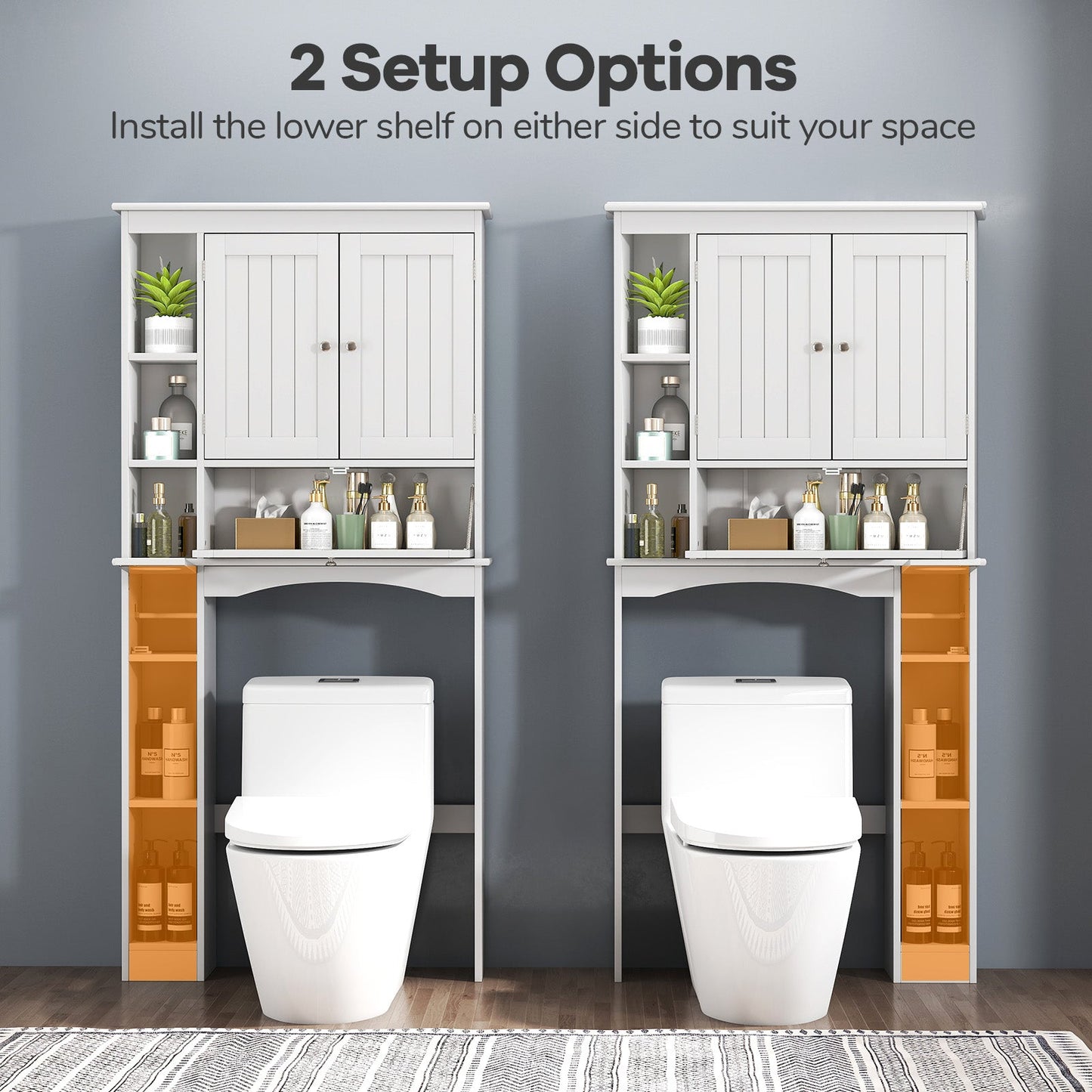 Over the Toilet Storage Cabinet with Adjustable Shelf and Bottom Bar-White