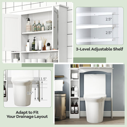 Over the Toilet Storage Cabinet with Adjustable Shelf and Bottom Bar-White