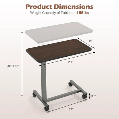 Overbed Table with Lockable Wheels and Height