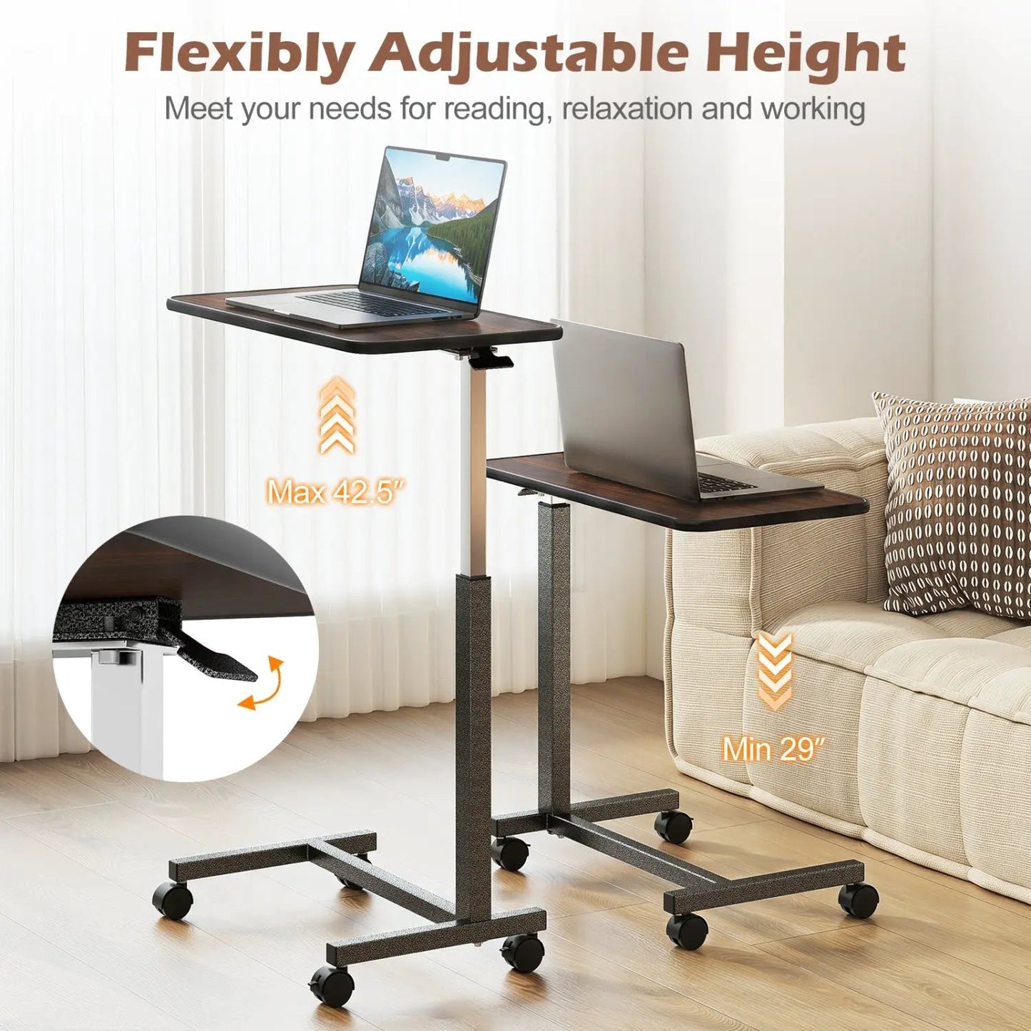 Overbed Table with Lockable Wheels and Height