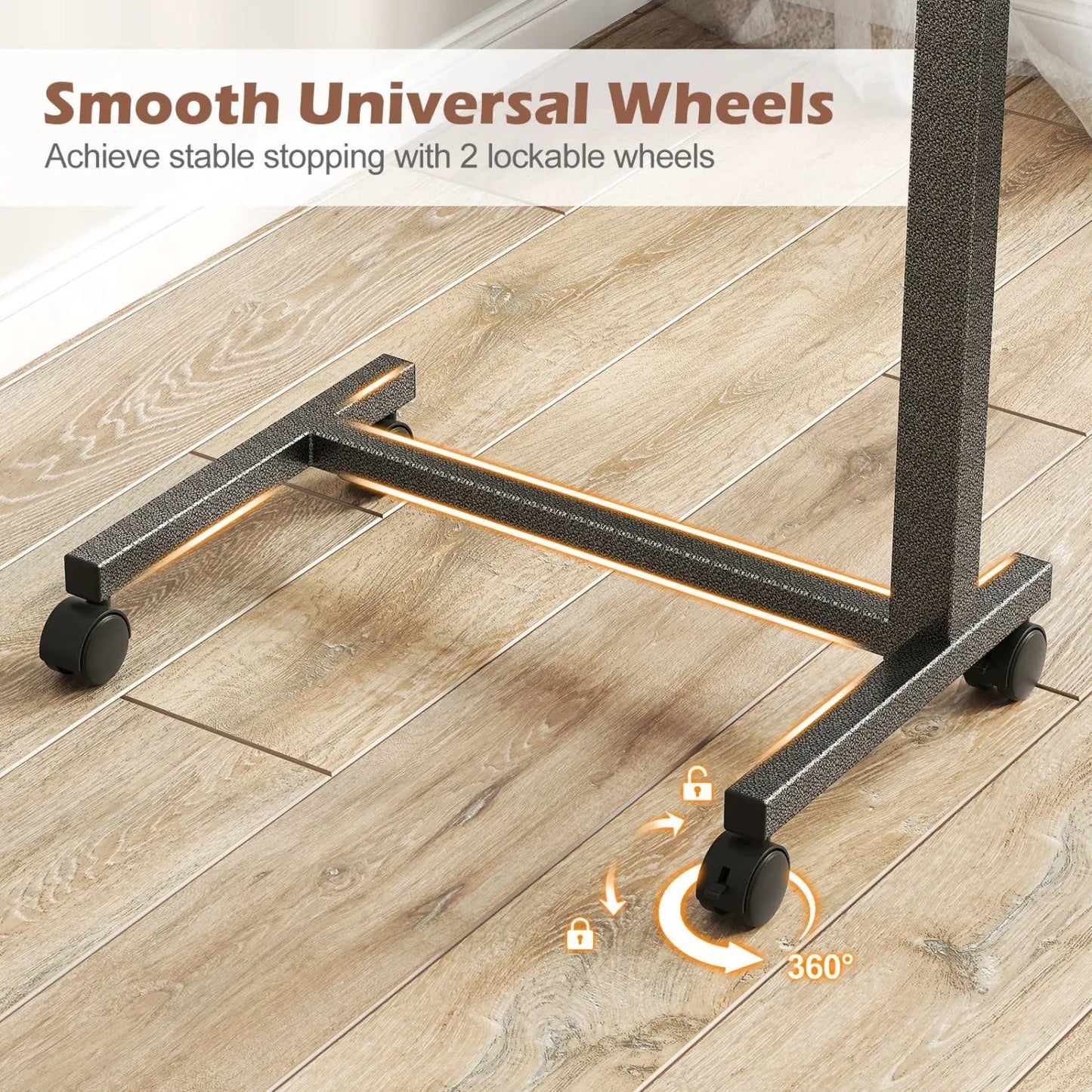 Overbed Table with Lockable Wheels and Height