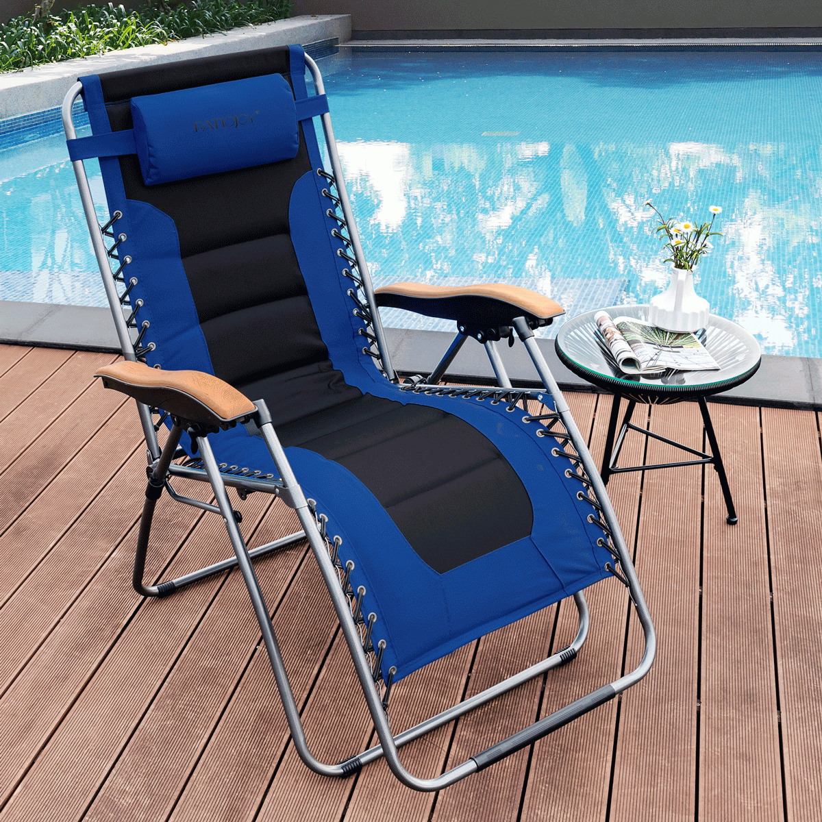 Oversize Folding Adjustable Padded Zero Gravity Lounge Chair-Blue - Tampa Home & Garden Store
