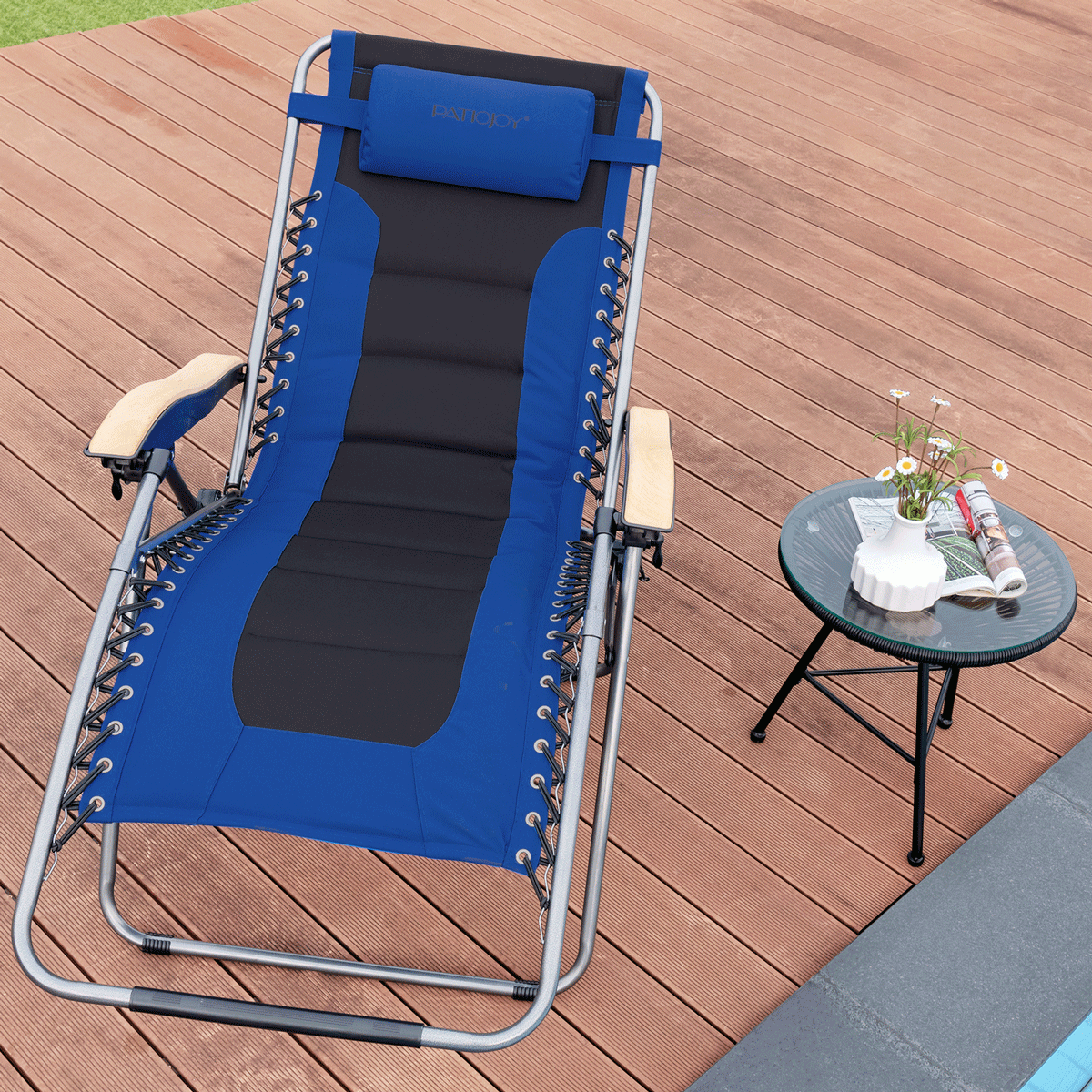 Oversize Folding Adjustable Padded Zero Gravity Lounge Chair-Blue - Tampa Home & Garden Store
