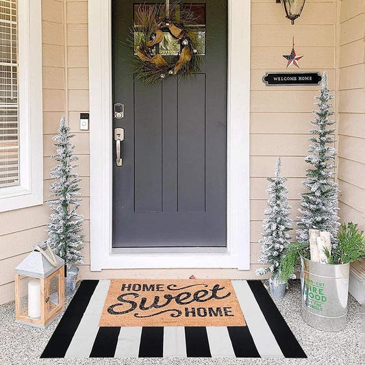 Oversized Black and White Striped Cotton Outdoor Rug – Reversible Farmhouse Porch Mat for Indoor & Outdoor Use, 27.5” x 43” - Tampa Home & Garden Store